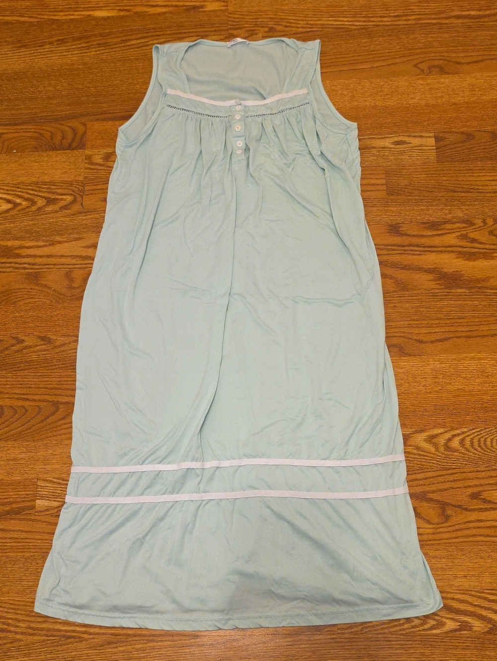 Sleeveless Light Blue Nightgown with Button Placket